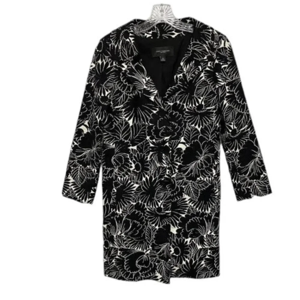 Ann Taylor XS Black White Floral Button Down Jacket Blazer - Picture 2 of 5